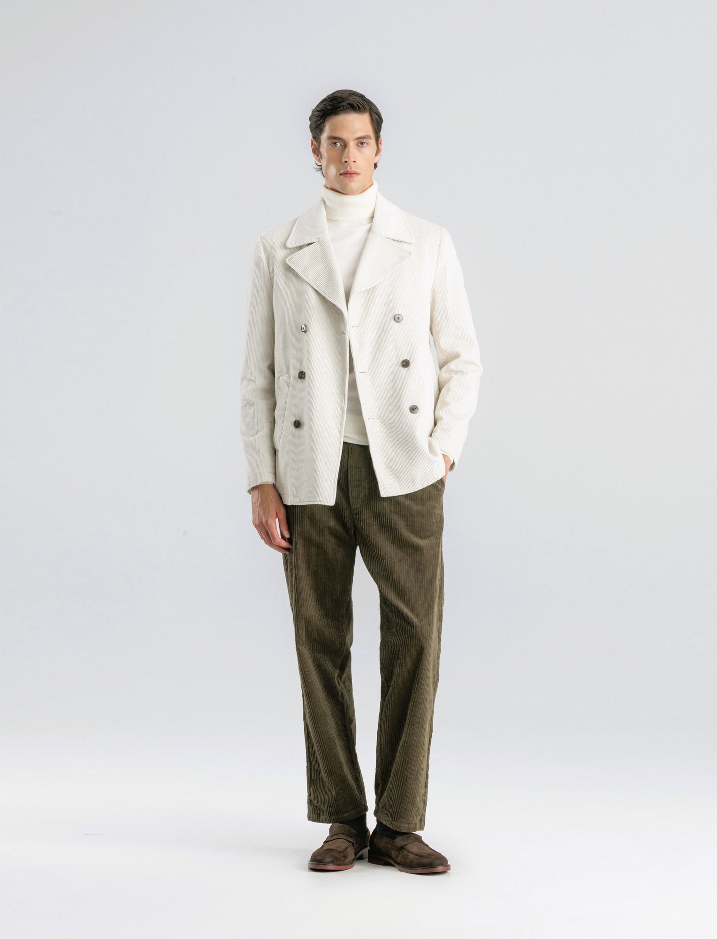GIACCONE IN VELLUTO A COSTE DOPPIO PETTO - Beige ecru