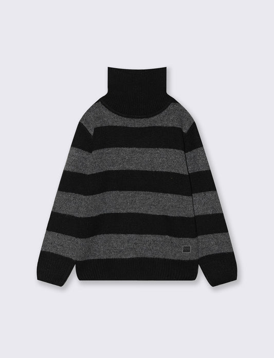 Maglia collo alto a righe. - Nero