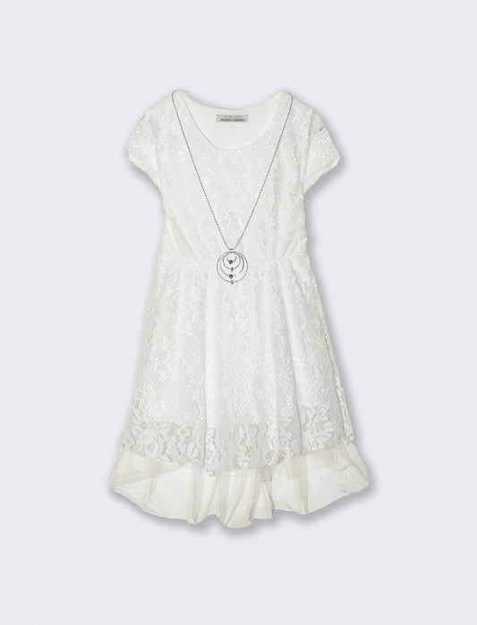 Abito da bambina svasato con balza in tulle - Bianco