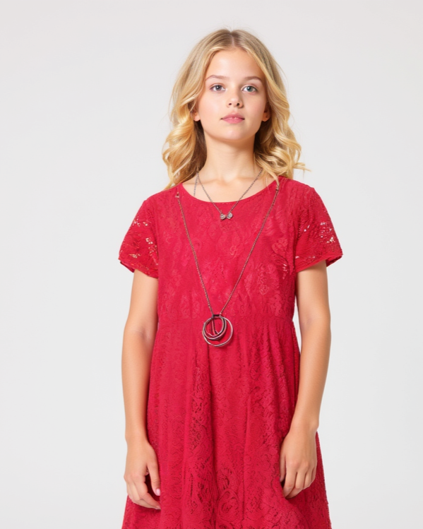 Abito da bambina svasato con balza in tulle - Fuxia