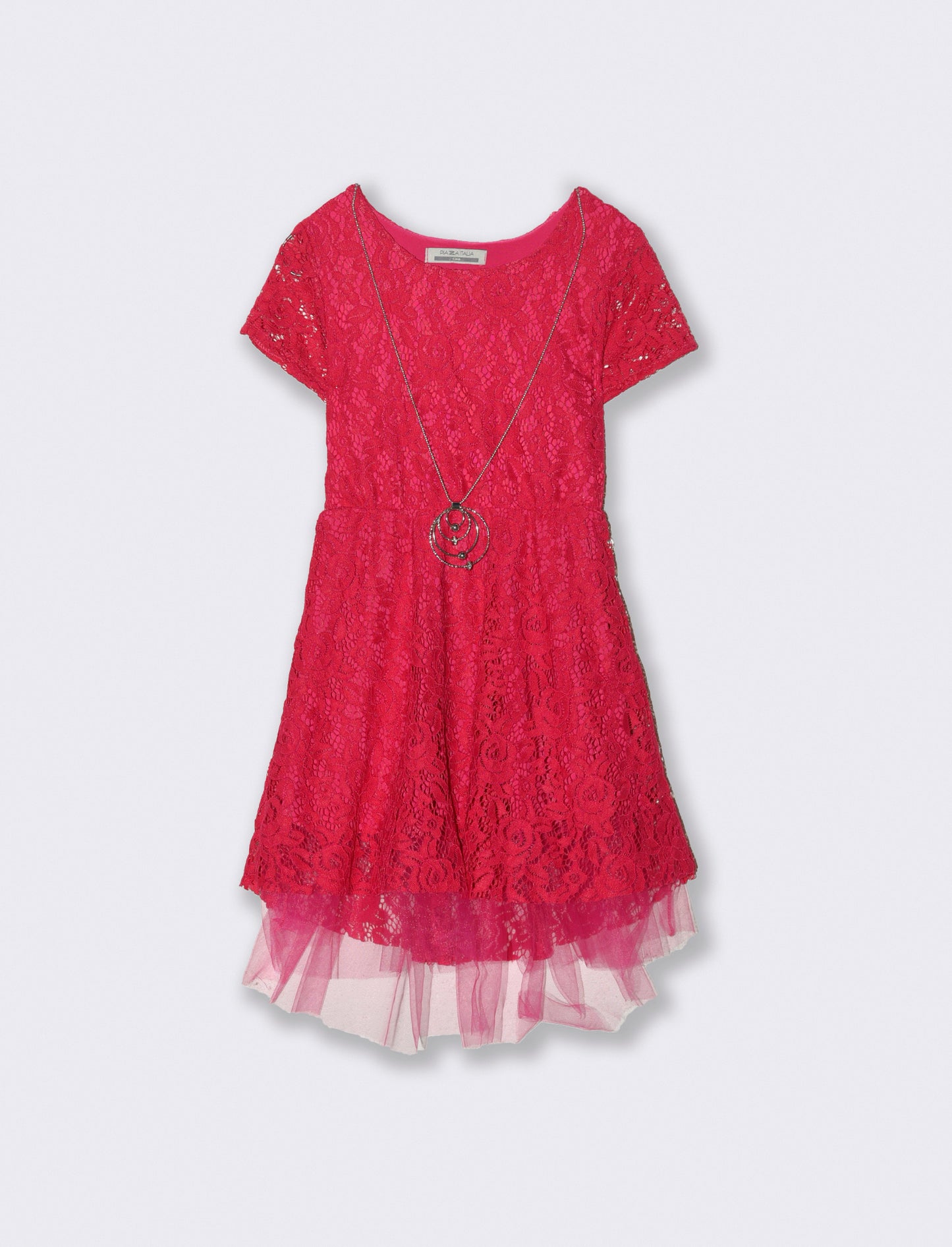 Abito da bambina svasato con balza in tulle - Fuxia