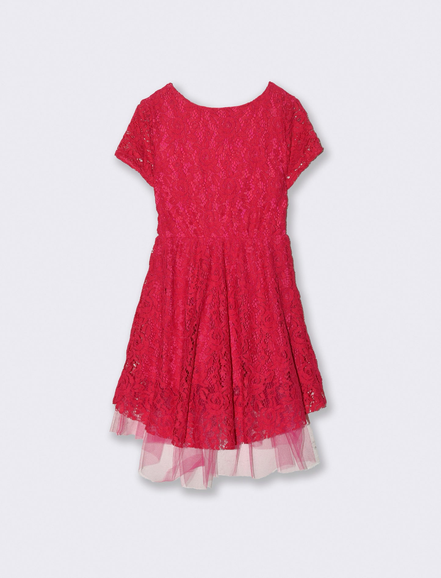 Abito da bambina svasato con balza in tulle - Fuxia
