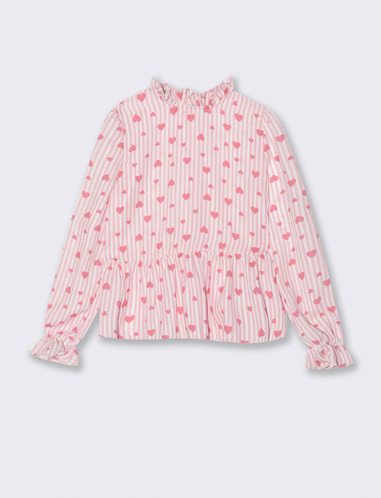 Camicia manica lunga stampata a righe da bambina. - Fantasia