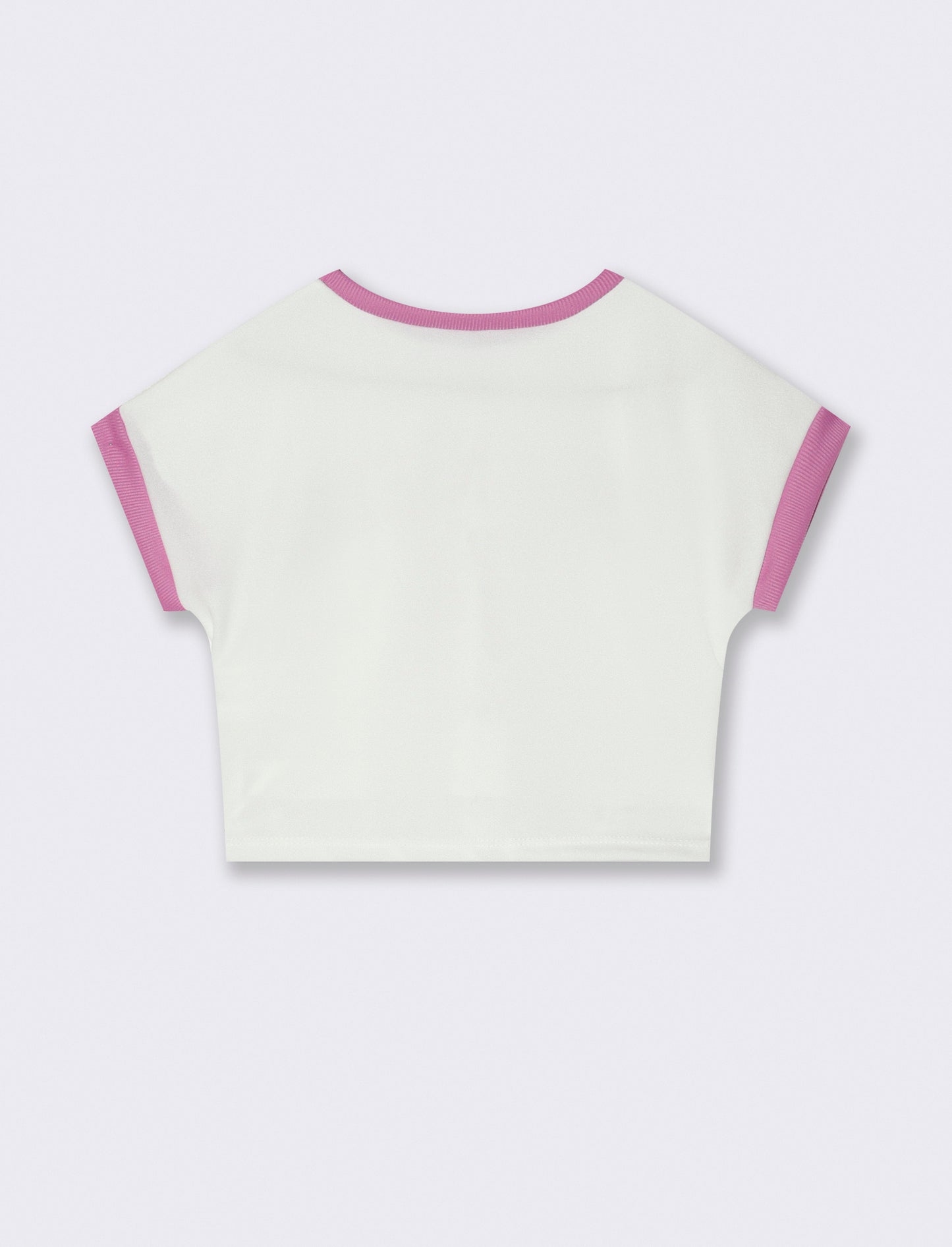 T-shirt da bambina con davanti in pizzo e stampa colorata. - Bianco