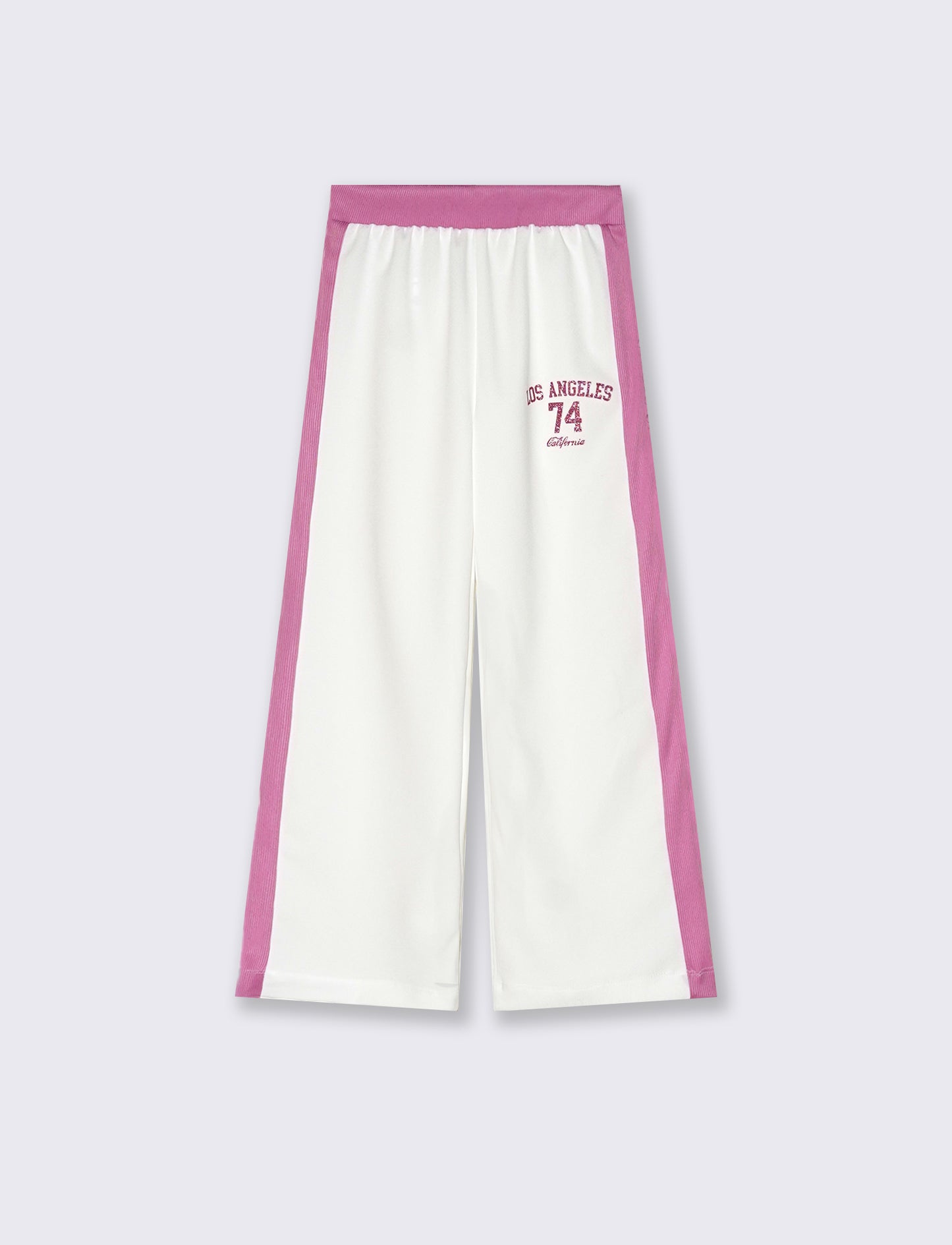 Jogger da bambina con costina a contrasto. - Bianco