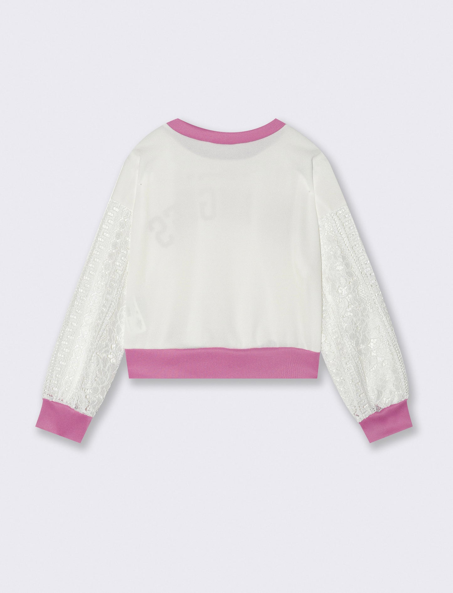 Felpa da bambina cropped con maniche lunghe in pizzo. - Bianco