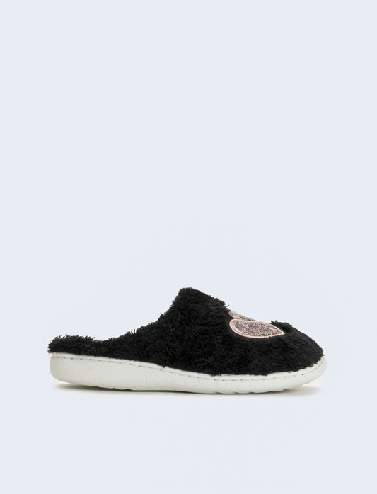 Pantofola con cuori da donna - Nero