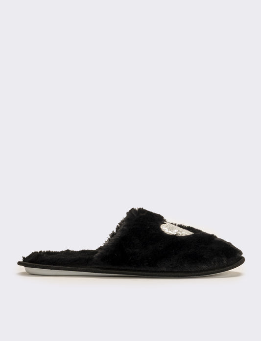 Pantofola calda effetto furry da donna - Nero