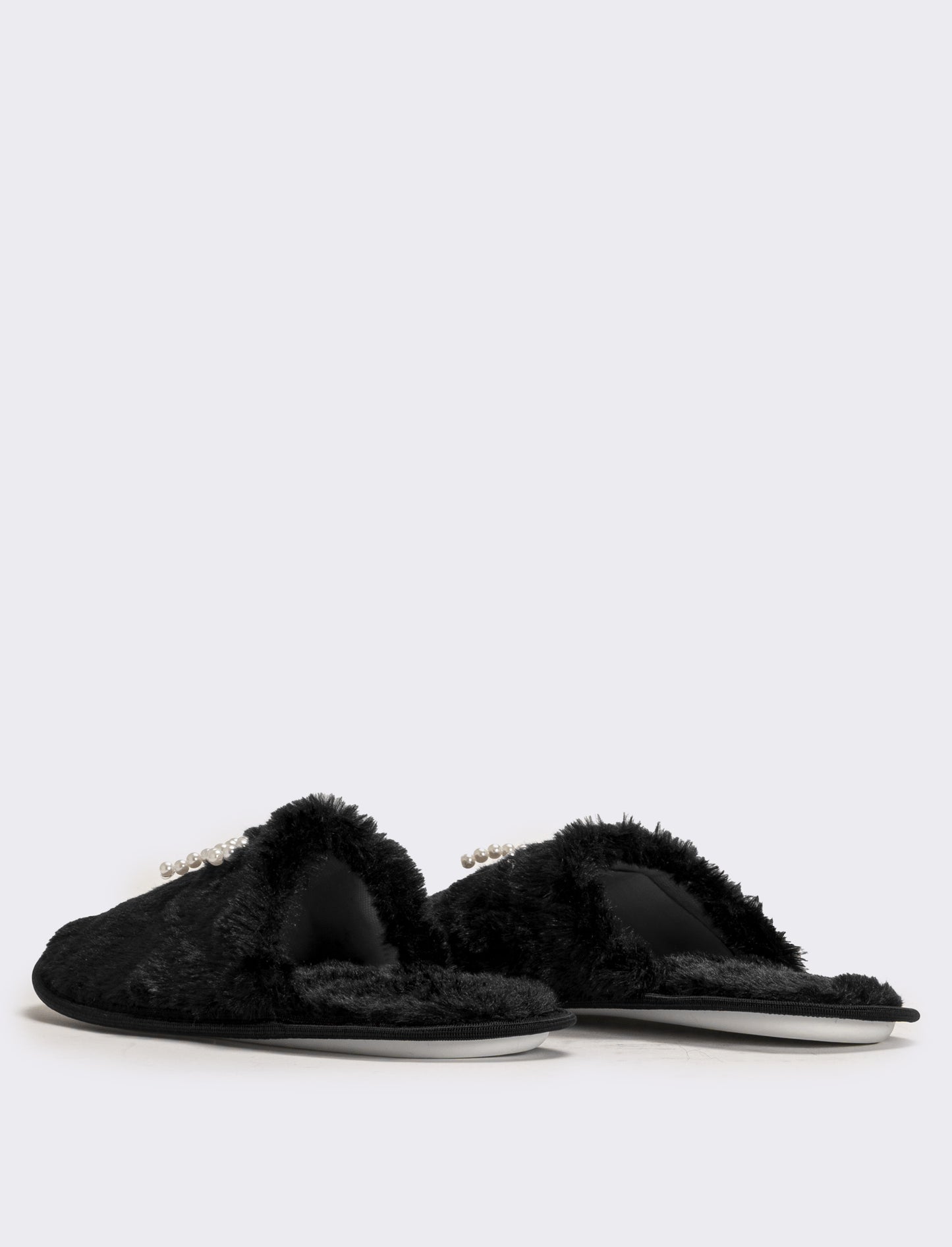 Pantofola da donna con  fiocco di perle - Nero