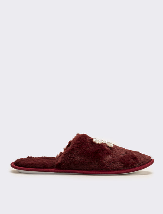 Pantofola da donna con  fiocco di perle - Bordeaux