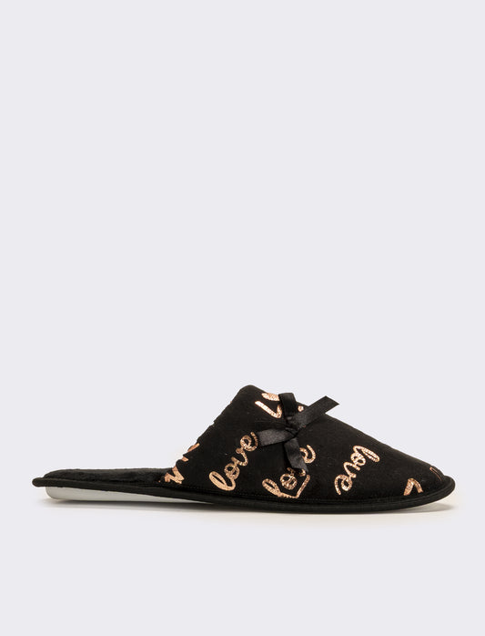 Pantofola con scritta love da donna - Nero