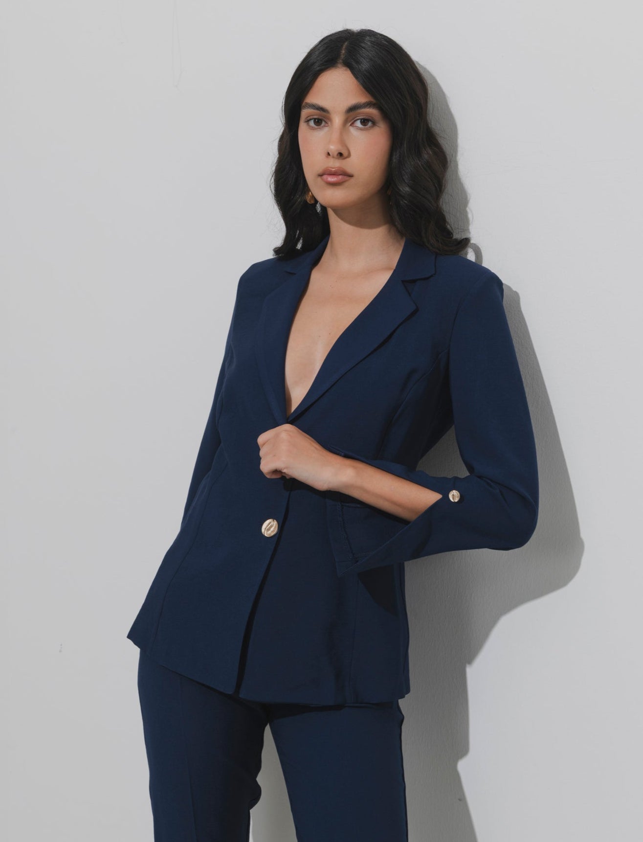 Giacca sfoderata con bottone gioiello - Blu