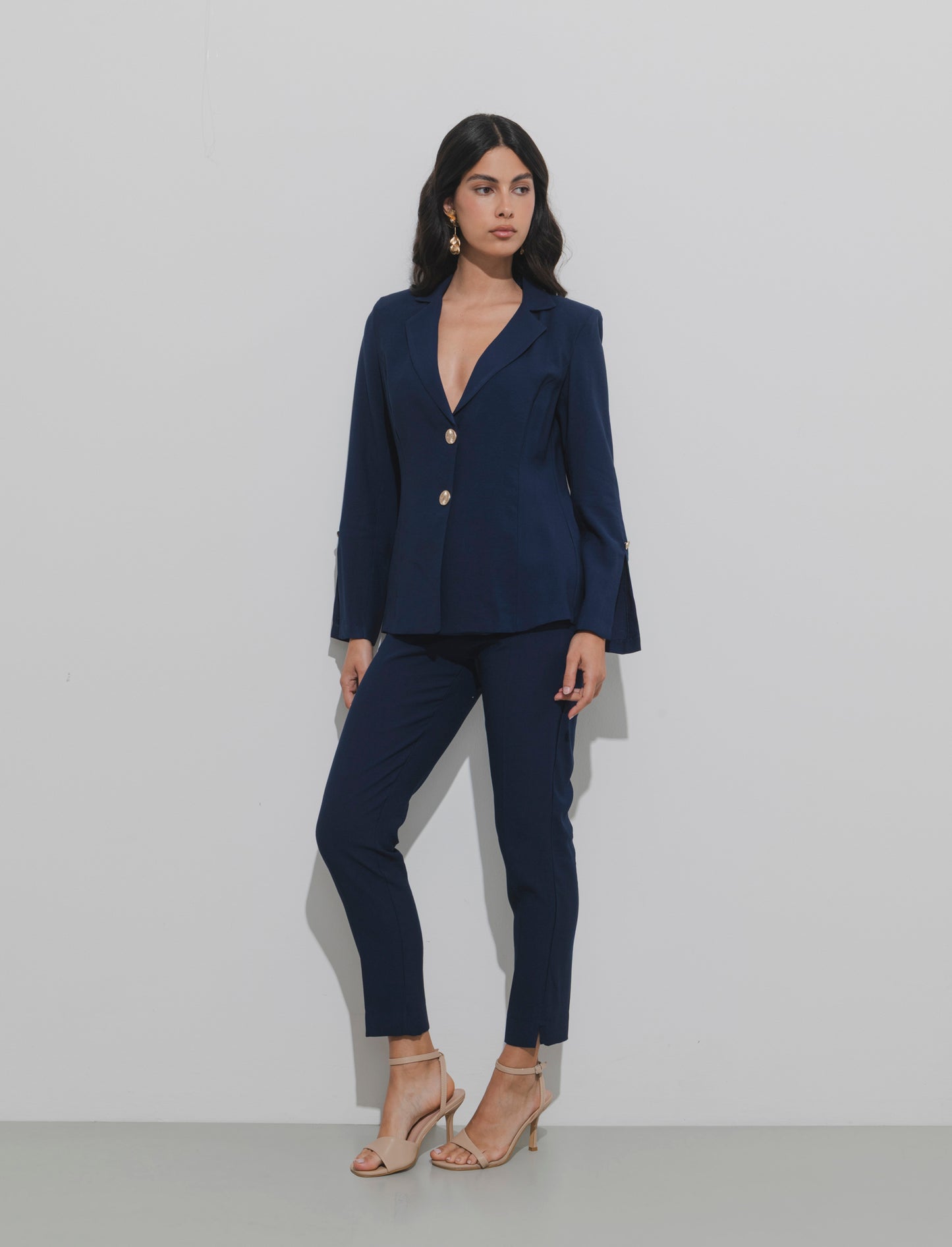 Giacca sfoderata con bottone gioiello - Blu