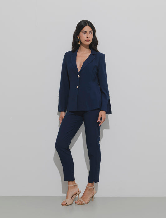 Giacca sfoderata con bottone gioiello - Blu