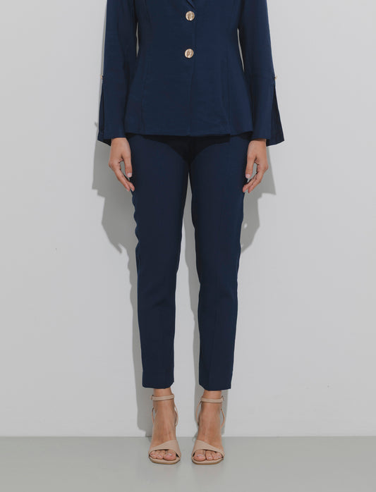 Pantalone regular con bottone gioiello - Blu