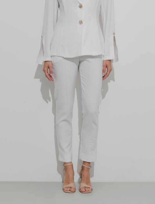 Pantalone regular con bottone gioiello - Bianco panna