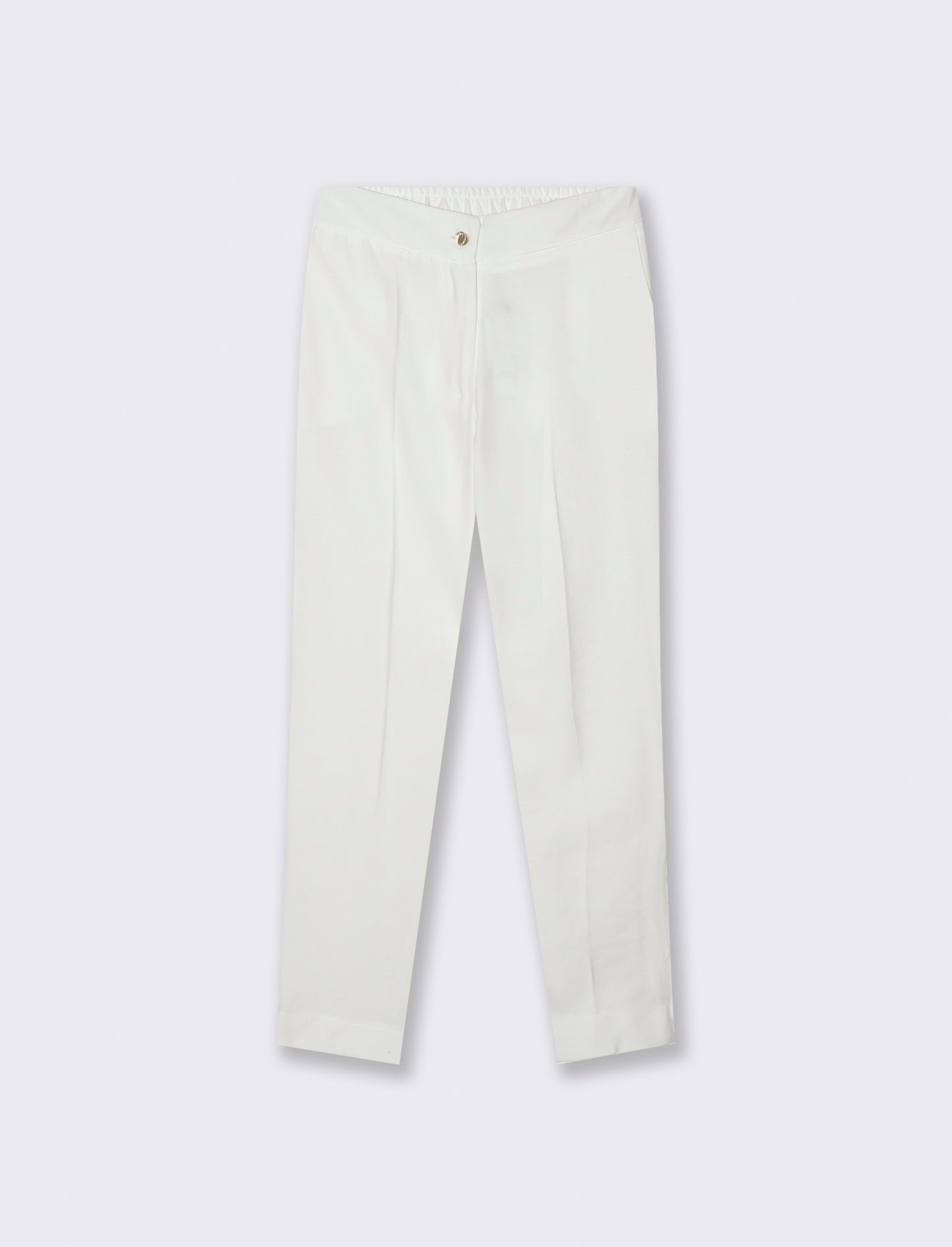 Pantalone regular con bottone gioiello - Bianco panna
