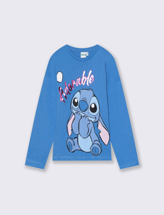 T-shirt manica lunga Stitch. - Azzurro