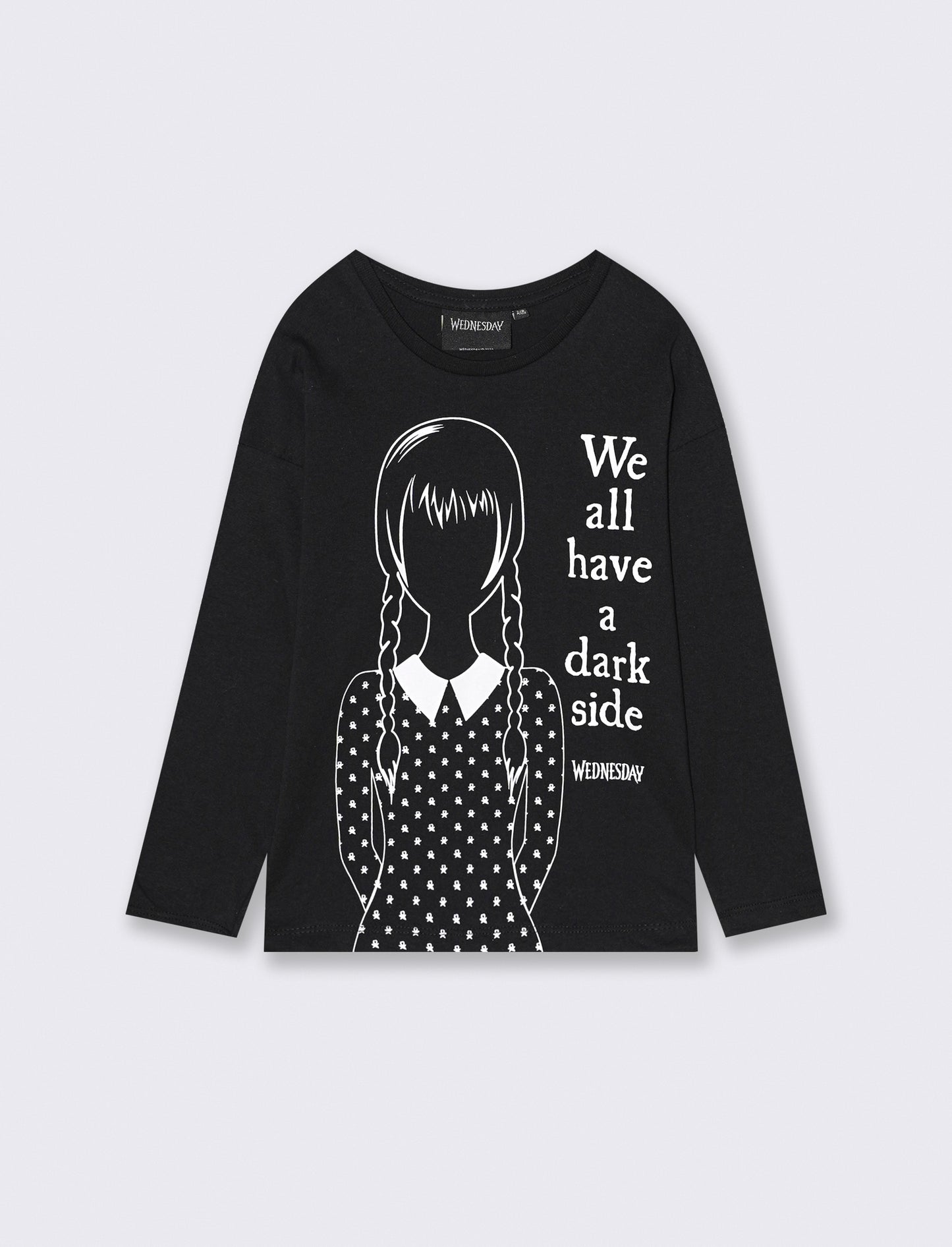 T-shirt manica lunga con stampa Wednesday - Nero
