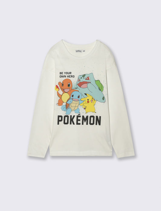T-SHIRT  POKEMON  MANICA LUNGA - Bianco