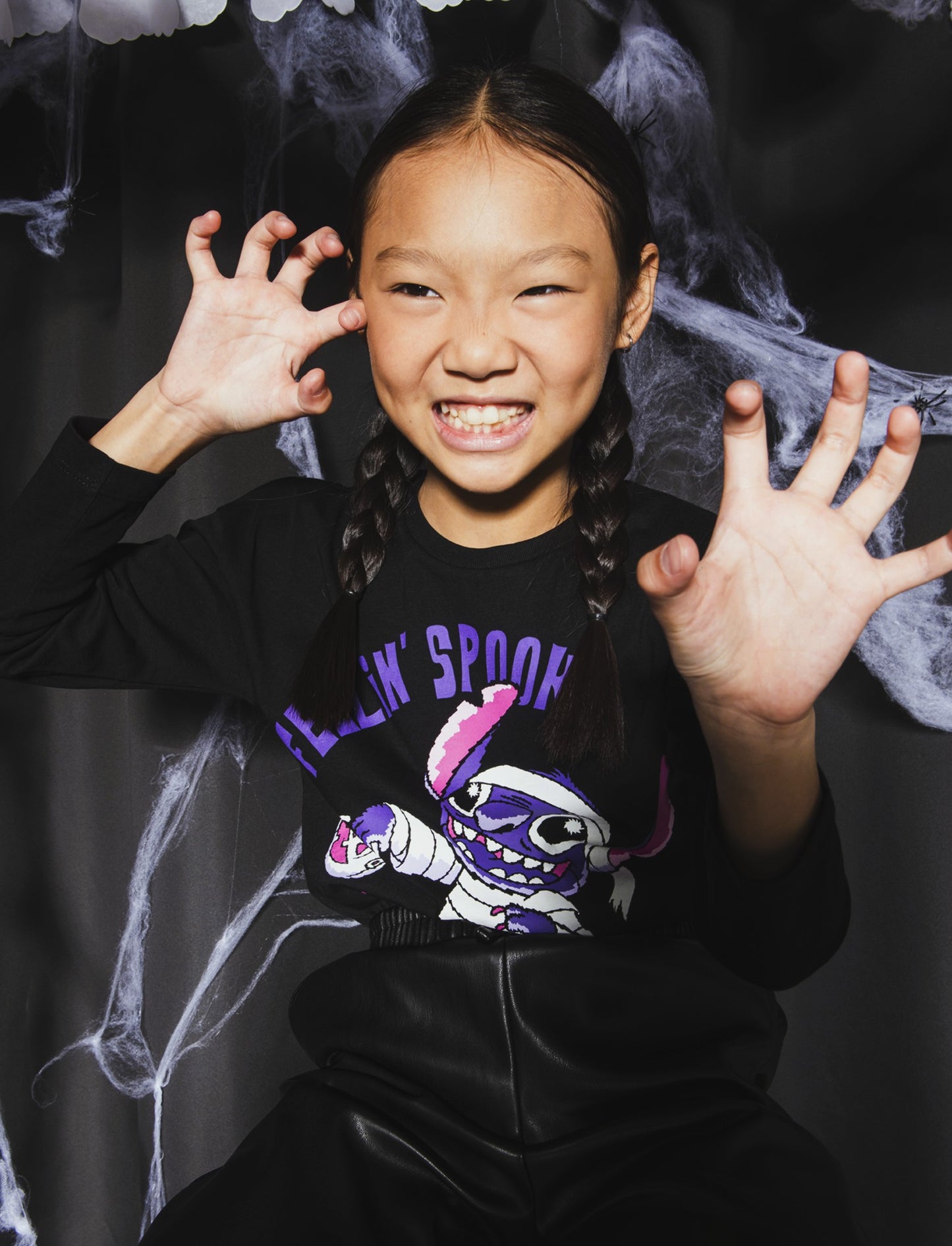 T-shirt manica lunga con stampa Stitch tema Halloween - Nero