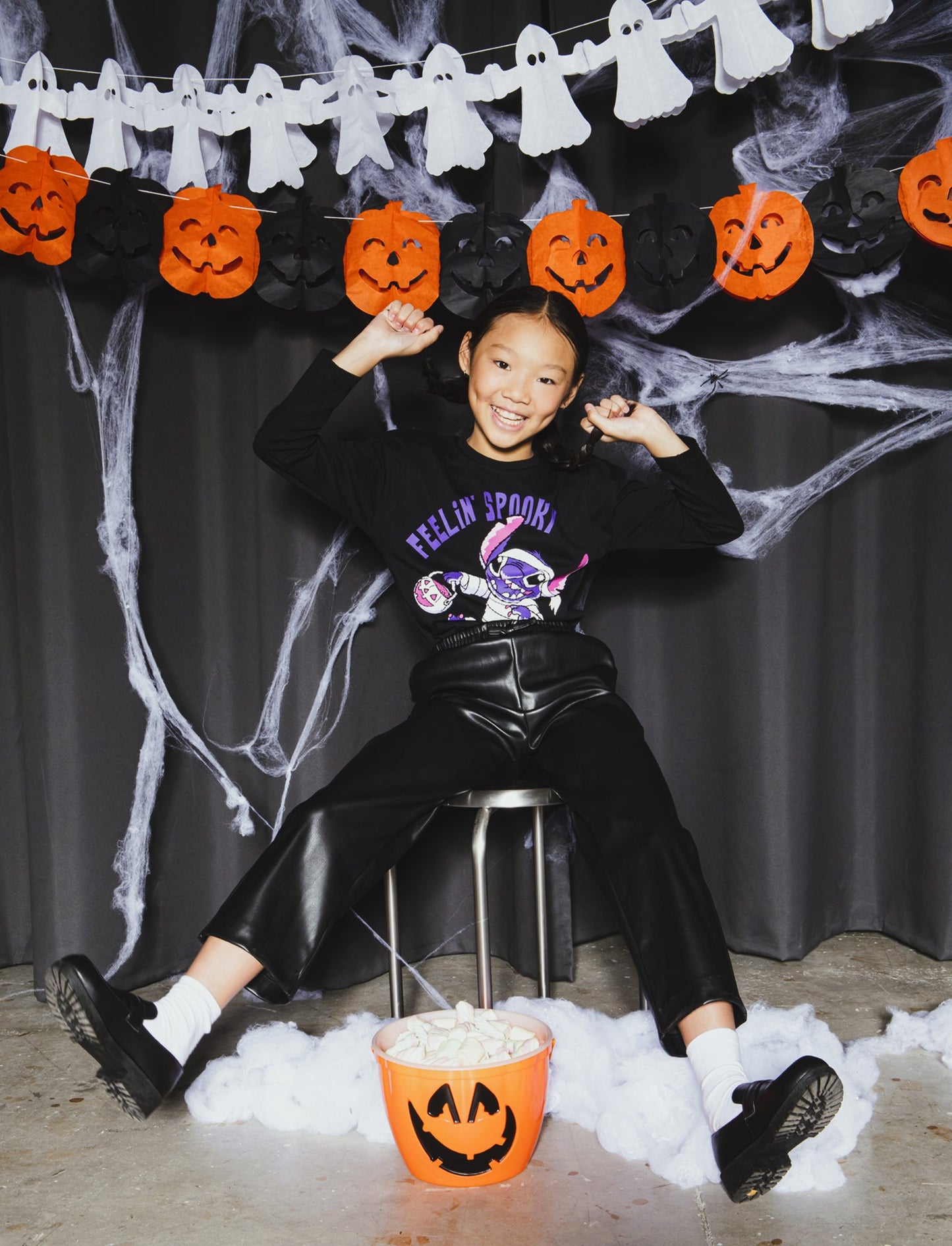 T-shirt manica lunga con stampa Stitch tema Halloween - Nero