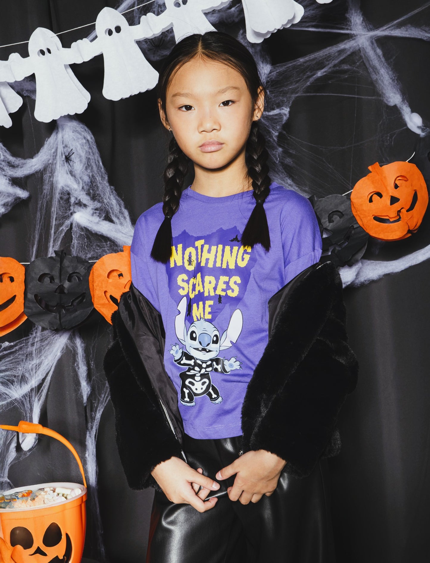 T-shirt manica lunga con stampa Stitch tema Halloween - Viola