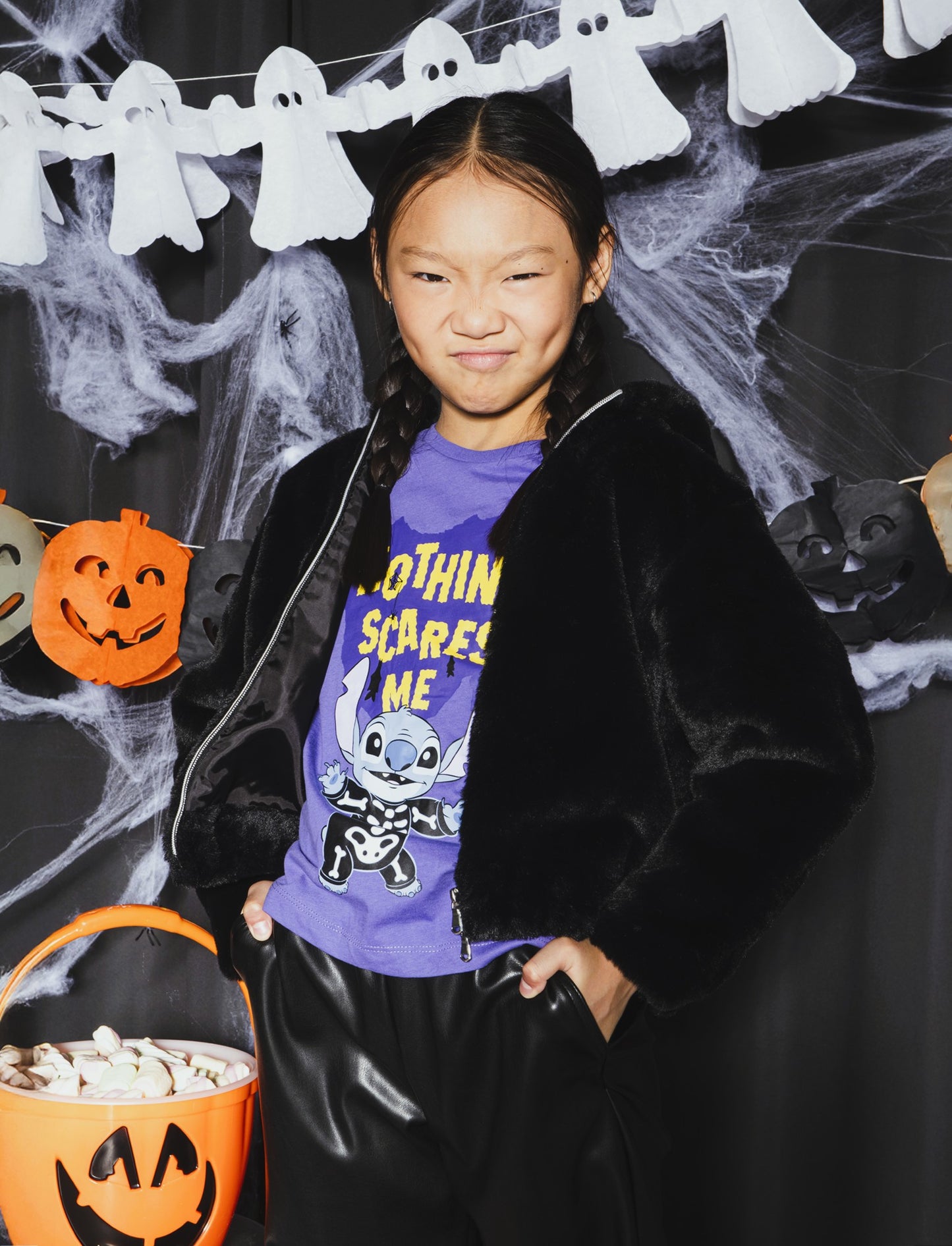 T-shirt manica lunga con stampa Stitch tema Halloween - Viola