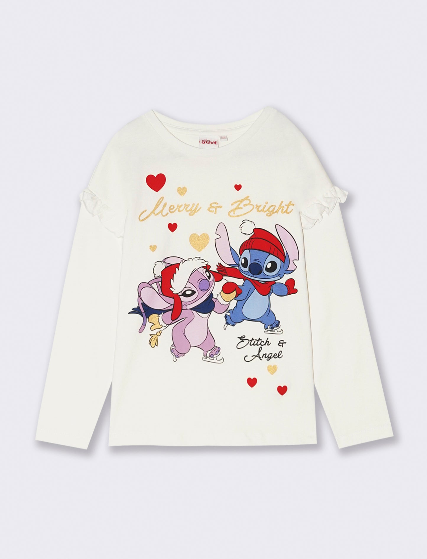 T-shirt manica lunga con stampa natalizia Stitch - Bianco