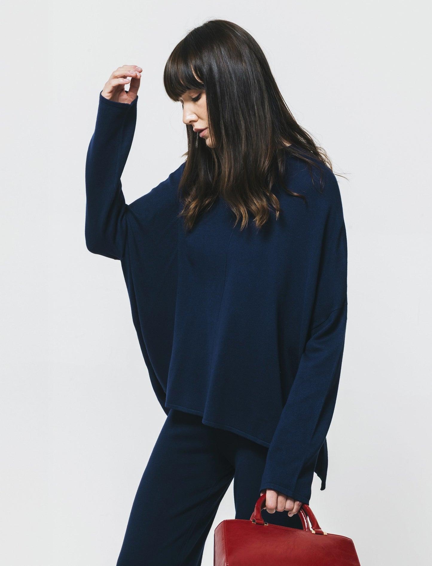 Half Neck Sweater with Side Slits - Blue