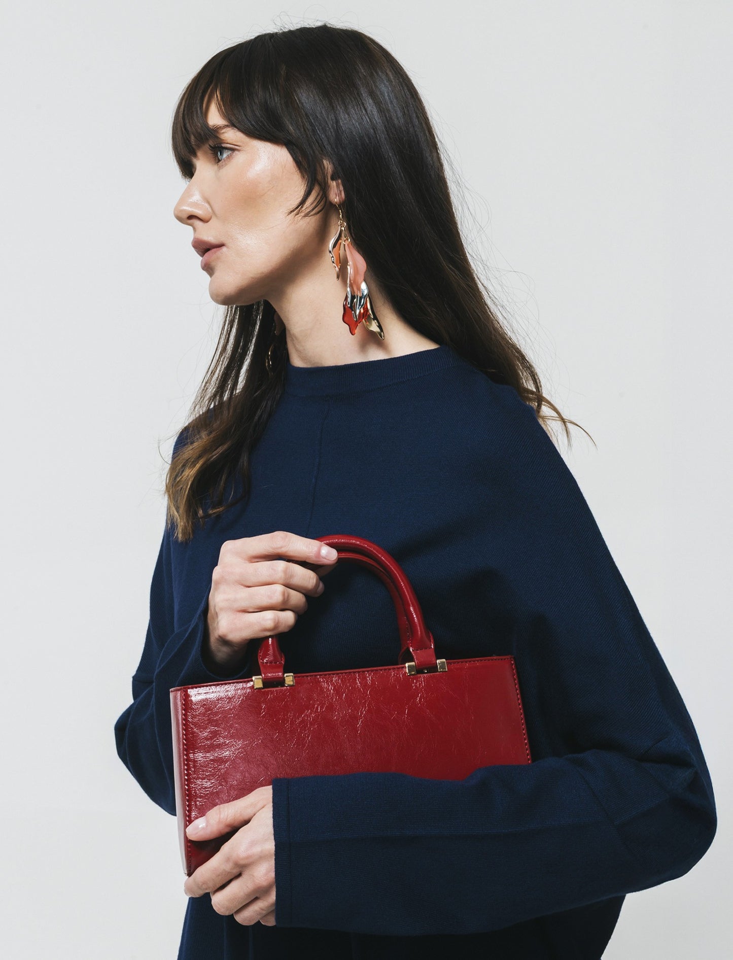 Half Neck Sweater with Side Slits - Blue