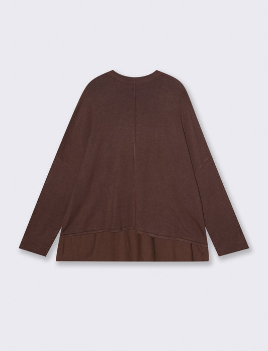 Pullover Mezzo Collo con Spacchi Fianchi - Marrone