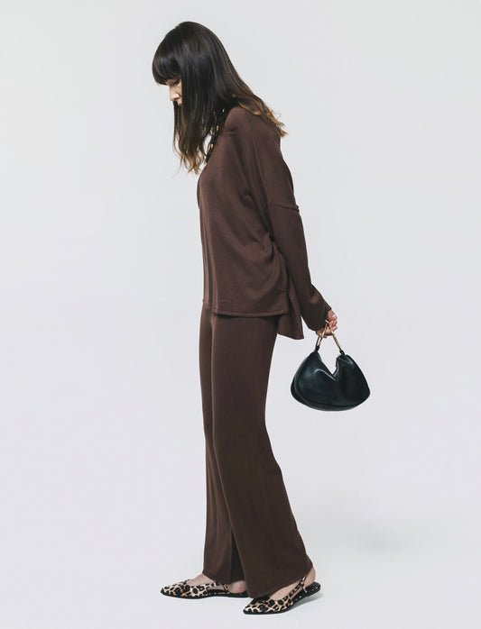 Pantalone in Maglia con Elastico Vita - Marrone