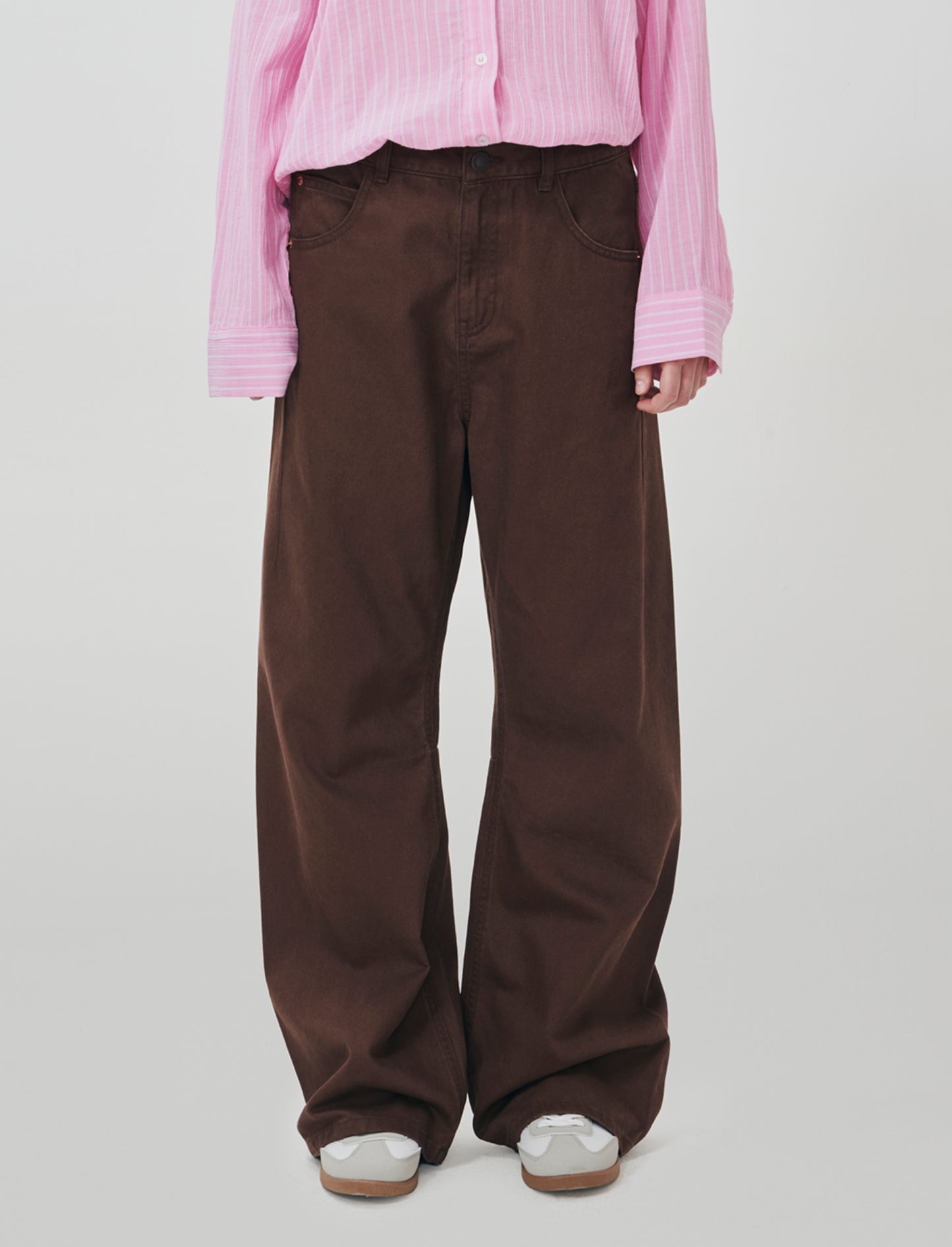 Wide Leg Jeans with Adjustable Waist - Brown