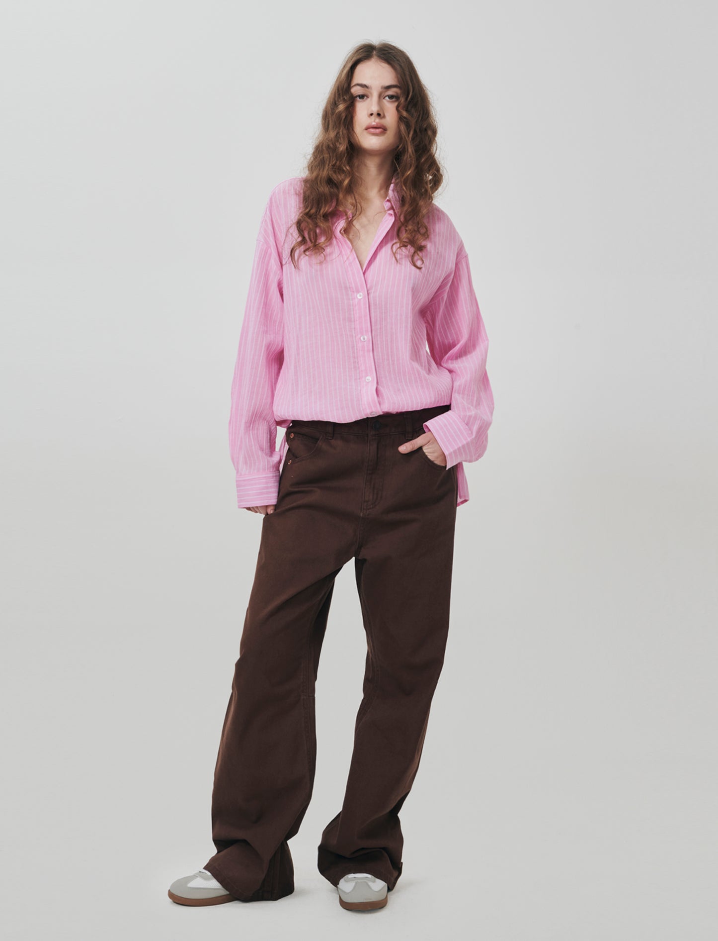 Wide Leg Jeans with Adjustable Waist - Brown