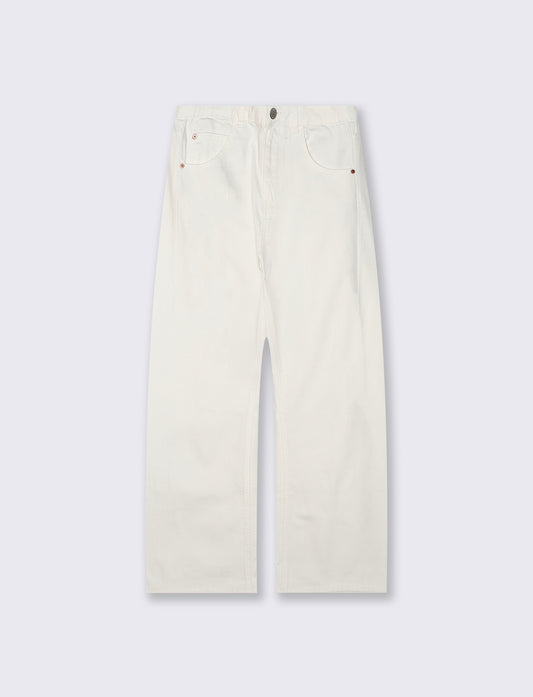 Jeans Gamba Larga con Vita Regolabile - Bianco