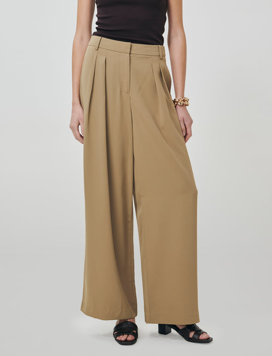 Pantalone Gamba Dritta con Tasche Americane - Beige fieno
