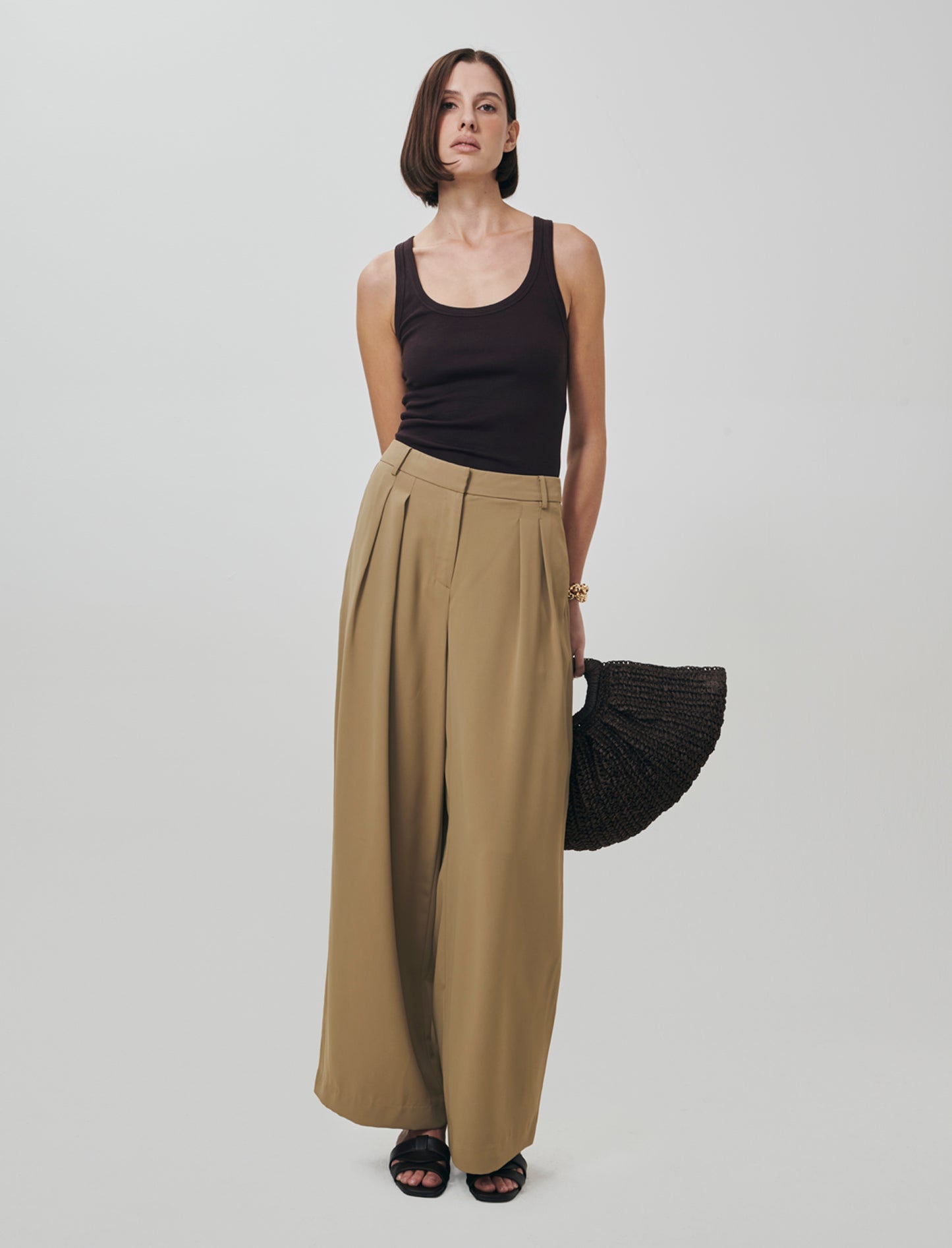 Pantalone Gamba Dritta con Tasche Americane - Beige fieno