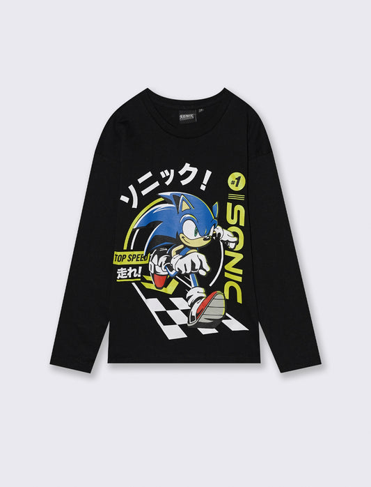 T-SHIRT GIRO COLLO  SONIC - Nero