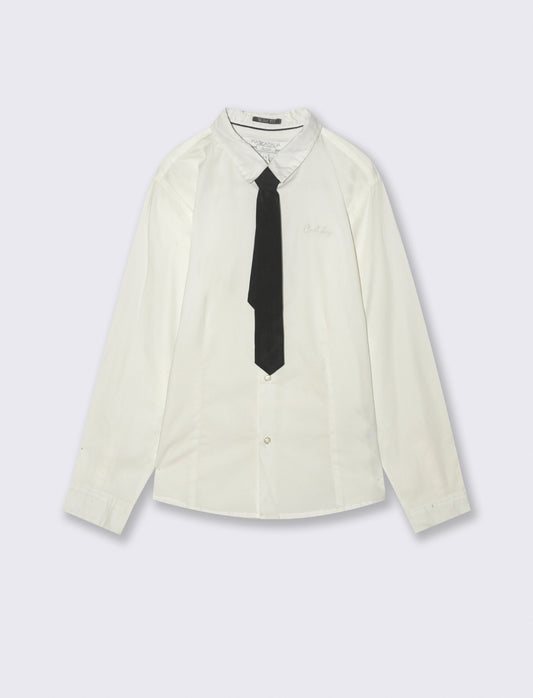 Camicia con cravatta. - Bianco