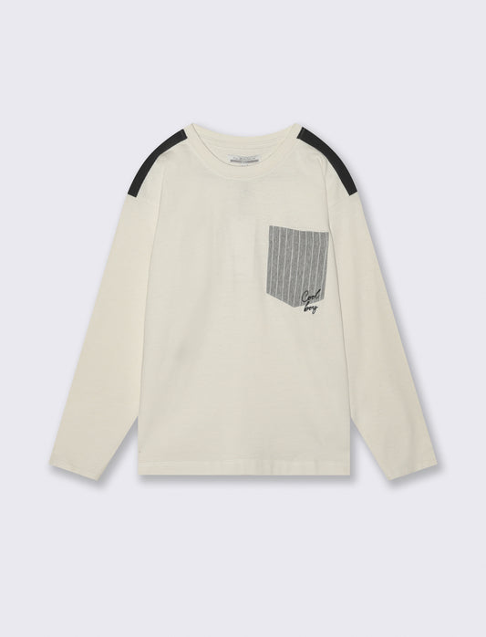 T-shit con taschino stampato. - Bianco latte