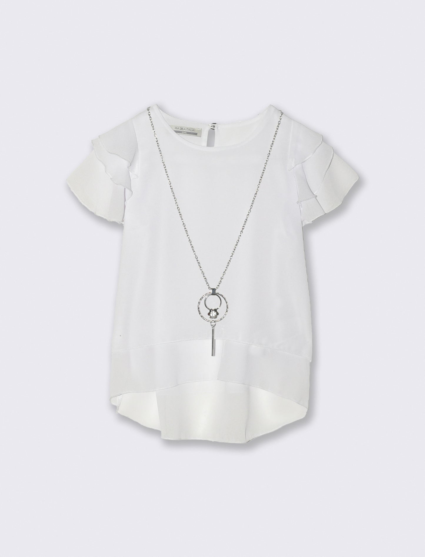 T-shirt mezza manica estiva da bambina con collana. - Bianco
