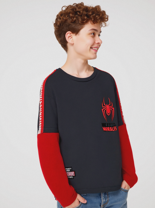 T-SHIRT FINTA MEZZA MANICA  SPIDERMAN - Grigio piombo