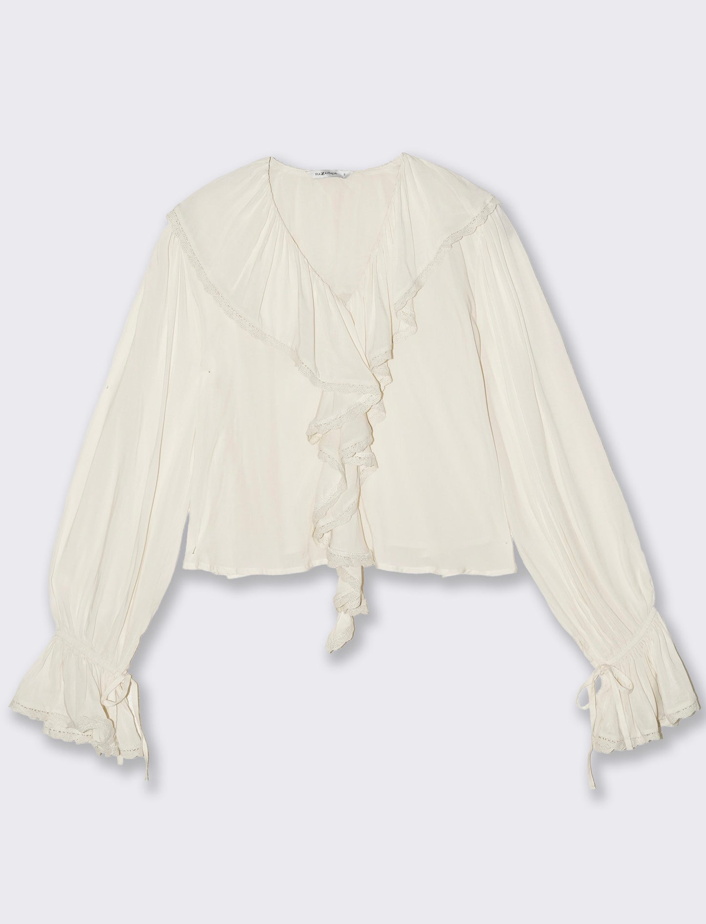 Blouse with ruffles and V-neck - Beige