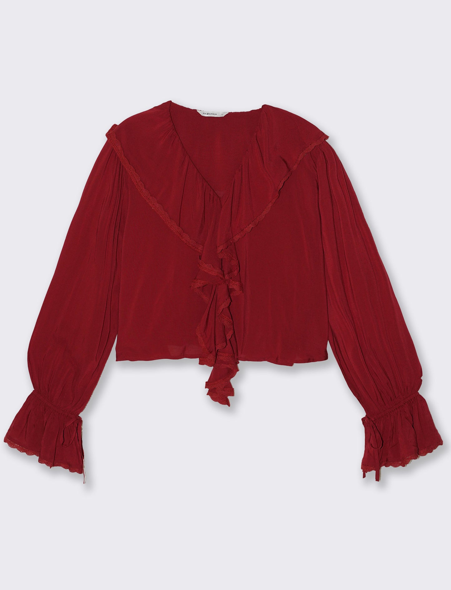 Blouse with ruffles and V-neck - Red