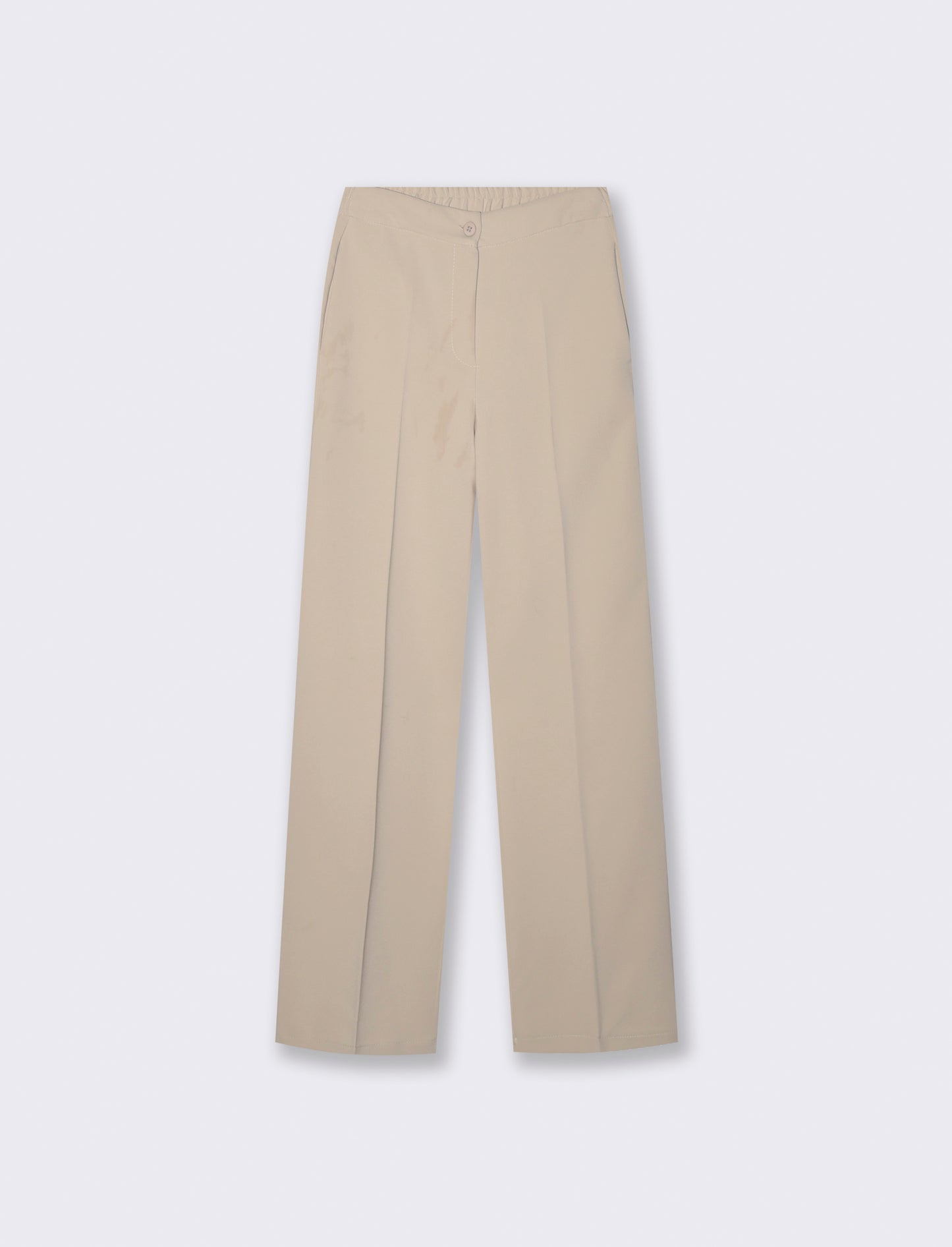Pantalone classico a gamba dritta con pieghe frontali e chiusura con bottone. - Bianco gesso
