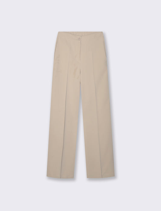 Pantalone classico a gamba dritta con pieghe frontali e chiusura con bottone. - Bianco gesso