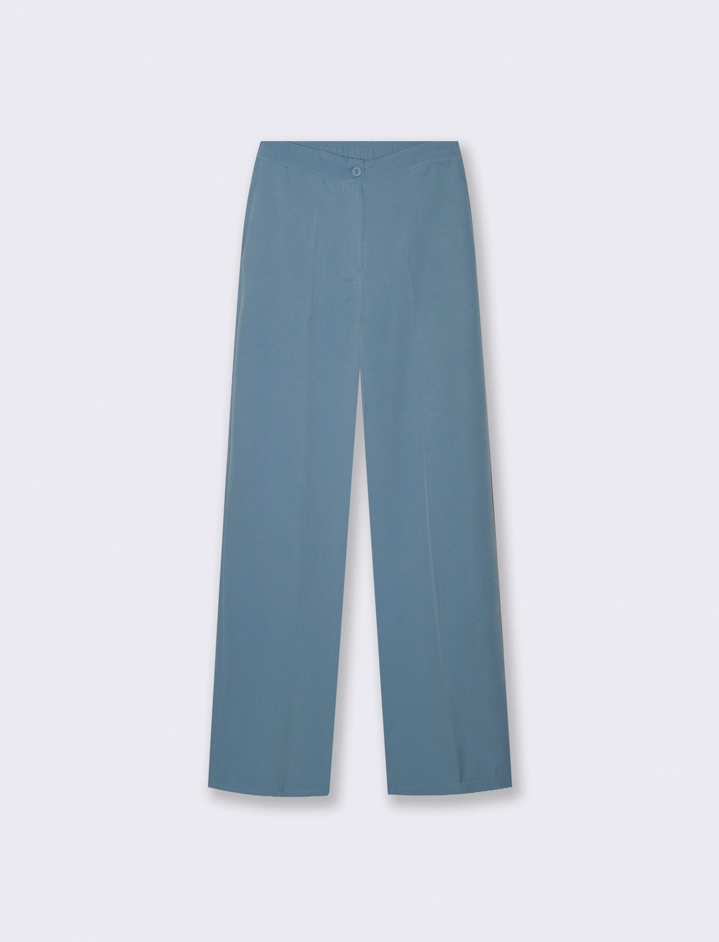 Pantalone classico a gamba dritta con pieghe frontali e chiusura con bottone. - Denim