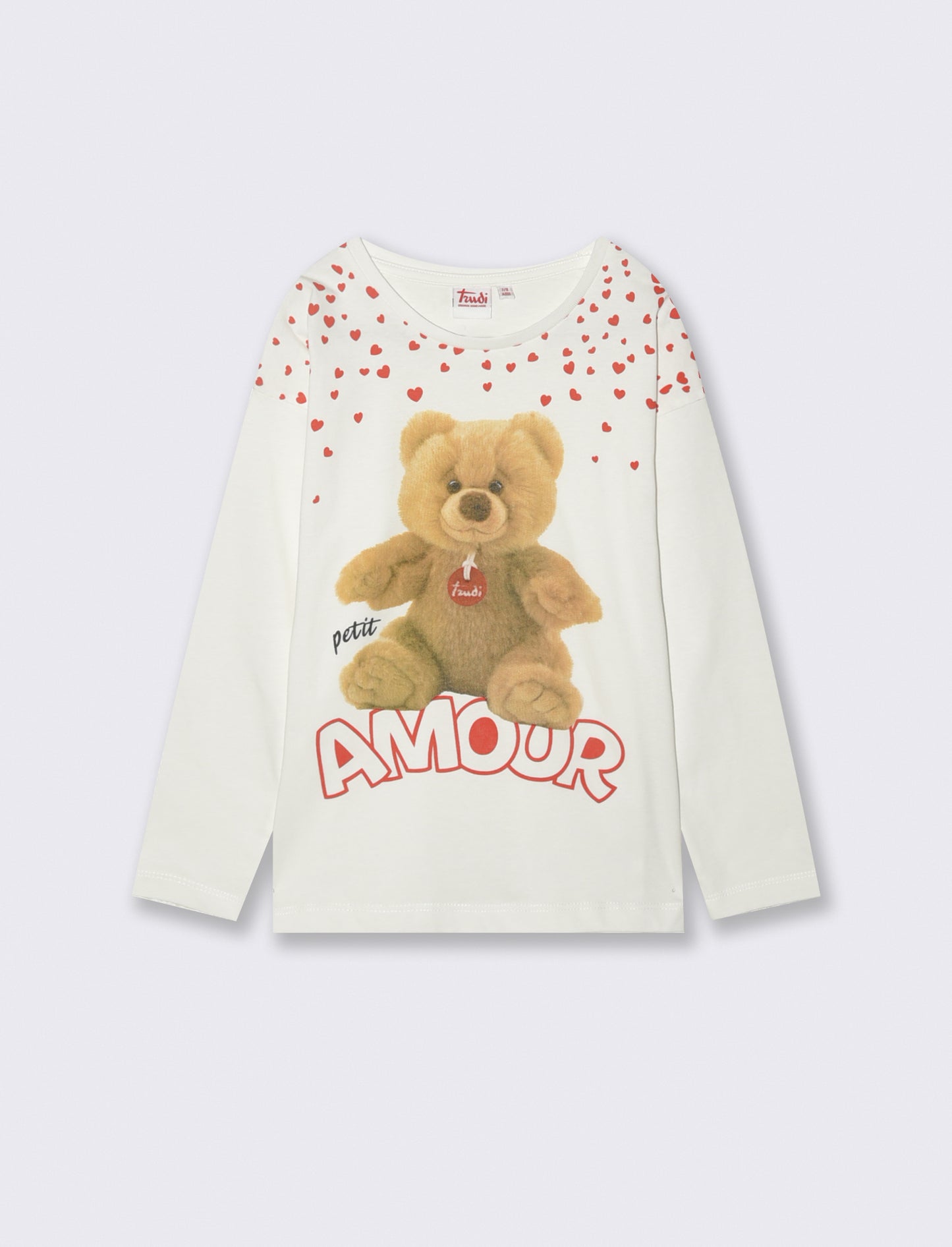 T-shirt manica lunga in cotone con stampa orsetto Trudi - Bianco