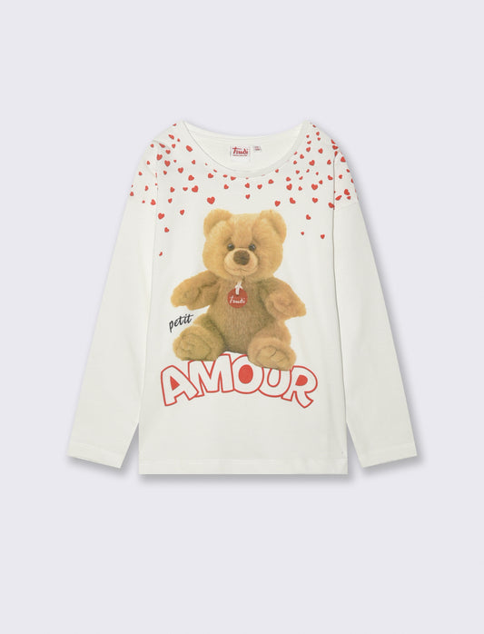 T-shirt manica lunga in cotone con stampa orsetto Trudi - Bianco